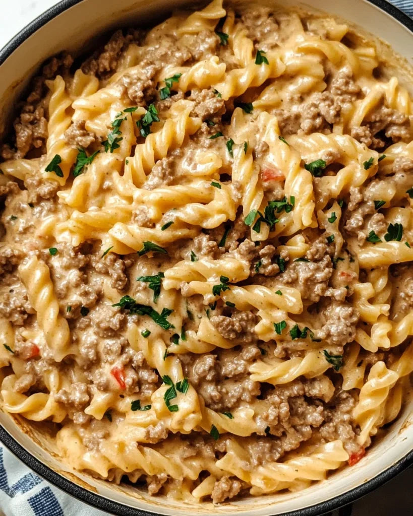 Creamy Garlic Ground Lamb Pasta